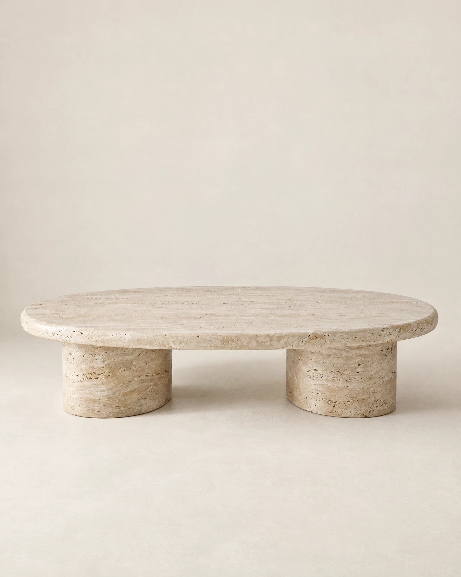 Travertine coffee table with soft rounded edges